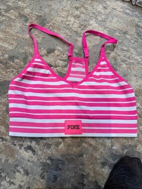 PINK Victoria's Secret Hot Pink and White Striped Seamless Bralette